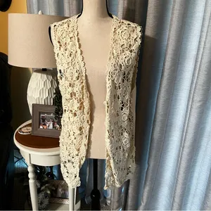 Sostanza Crochet Sweater Vest‎ Vintage Medium Boho Ramie Floral Hippie 90s Y2K thumbnail 8