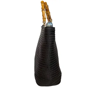 Gucci Vintage Bamboo Top-Handle Black Tiered Nylon Leather Trim Shopper Tote Bag thumbnail 8