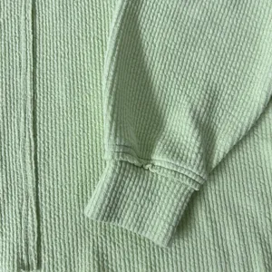 Aerie Wonder Textured V-Neck Sweatshirt Green Waffle Knit Oversized Women M EUC thumbnail 7