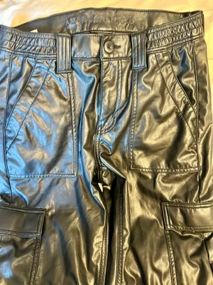 American Eagle AE Stretch High-Waisted Vegan Leather Straight Cargo Pant thumbnail 2
