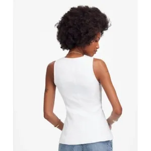Madewell Top Womens 12 White‎ Scoop Neck Linen Vest Sleeveless Button NV834 thumbnail 3