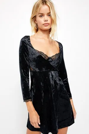 NWT Free People Kat Velvet Mini Dress in Black thumbnail 3