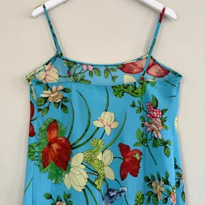 Natori Floral Satin Slip Midi Dress Womens Medium Blue Chemise Nightgown‎ thumbnail 5