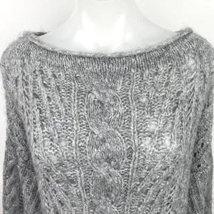 Asos Gray Cable Knit Crochet Boat Neck Long Sleeve Pullover Sweater Dress Sz 6 thumbnail 3