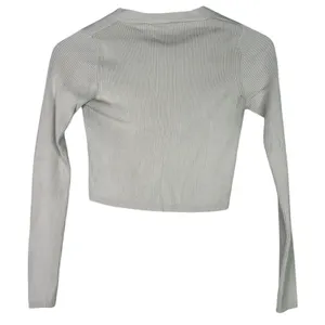 Zara Cropped V Neck Long Sleeve Fitted Ribbed Knit Button Down Sweater XS Beige thumbnail 4