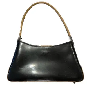 Beijo metallic patent pewter and tan trimmed handbag, EUC, clean interior thumbnail 1