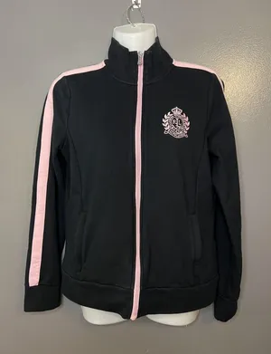 Lauren Ralph Lauren Jacket Womens Small Black Pink Full Zip Track Crest Athletic thumbnail 1
