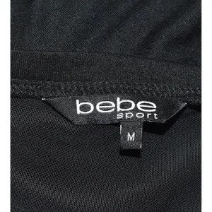 Bebe Sport Top Black with Black Logo Short Sleeve Shirt Sheer Mesh - Size M thumbnail 5