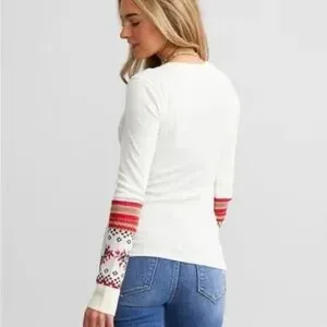 We The Free Cream Top with Red Patterned Sleeves Size XSMALL thumbnail 2