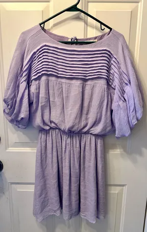 La Lavon Dress Purple Lavender Pleated Pintuck Puff Sleeve Boho Fairycore Mini thumbnail 1