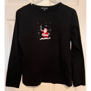 Carolyn Taylor Women's Black Santa Claus Silver Belt with Gold Star Shirt Size M thumbnail 1
