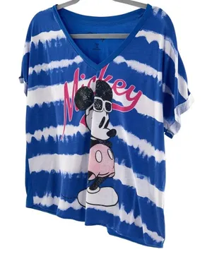 DISNEY Mickey‎ Mouse Women's Short Sleeve Crop Top V Neck Sleep Shirt Sz M thumbnail 1