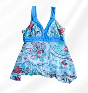 No Boundaries Y2K Baby Blue Babydoll Chiffon Tankini Top Medium Paisley Tie Back 2000s Fairy thumbnail 1