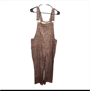 Sm Wardrobe Adjustable Strap Printed Wide-Leg Overalls in Rust Brown thumbnail 5