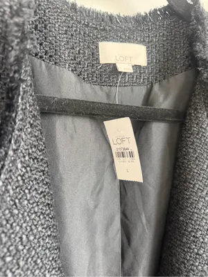 LOFT Black Textured Open-Front Coat Blazer thumbnail 3
