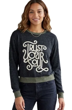 Spiritual Gangster Trust Your Soul Charcoal Grey Women’s Sweatshirt Size Medium thumbnail 1