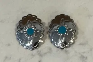 Silver tone faux turquoise conch earrings western NFR rodeo classic chic thumbnail 2