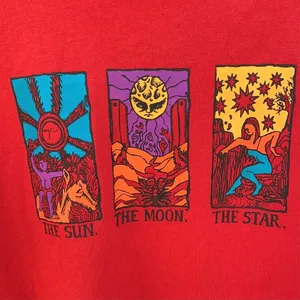 Forever 21 Womens Size large short sleeve red celestial sun moon and stars tee thumbnail 3