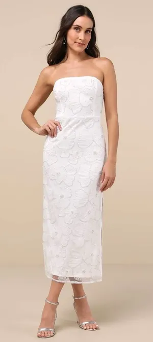 NWT Lulus Loving Mentality White Tulle Beaded Strapless Midi Dress Bridesmaid S thumbnail 1