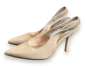 Nine West Ciser3 Beige Elastic Slingback 4" Heel Women's Shoes Size 6.5M‎ thumbnail 1