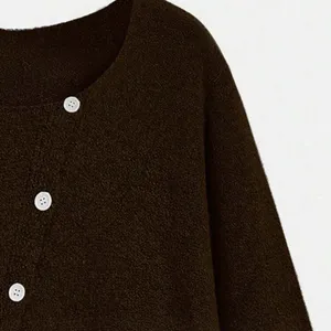 SHEIN asymmetrical diagonal button down brown sweater thumbnail 12