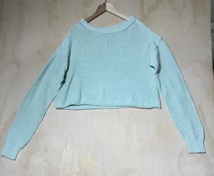 Free People Cropped Knit Sweater Women's Mint Green Cotton Crew Neck Small thumbnail 1