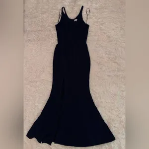 NWOT Dress the Population Iris Slit Crepe midnight blue navy Gown sz S thumbnail 4