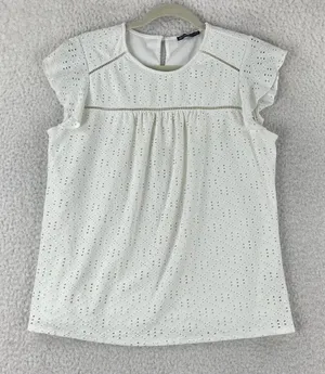 Adrianna Papell White Ruffled Cap Sleeve Blouse thumbnail 1