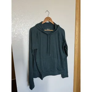 Quince Heathered Green Flowknit Pullover Hoodie Large Performance Thumbhole thumbnail 4