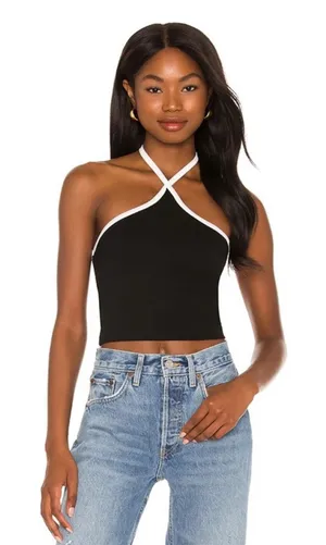 Superdown Revolve Sirena Contrast Halter Top in black and white- Size Medium thumbnail 1