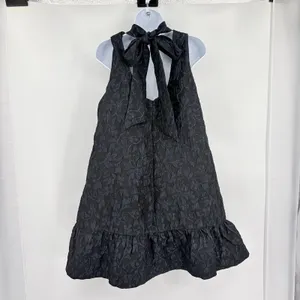 Scoop Black Jacquard Metallic Dress Sz M Bow Back Whimsigoth Dark Coquette Party thumbnail 7