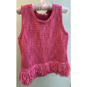 Etcetera Women Sz S Sleeveless Pink Fringe Top Textured Stretch Quiet Luxury NEW thumbnail 6