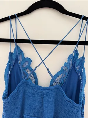 Free People Cobalt Blue Crochet Lace Sundress with Strappy Back thumbnail 4