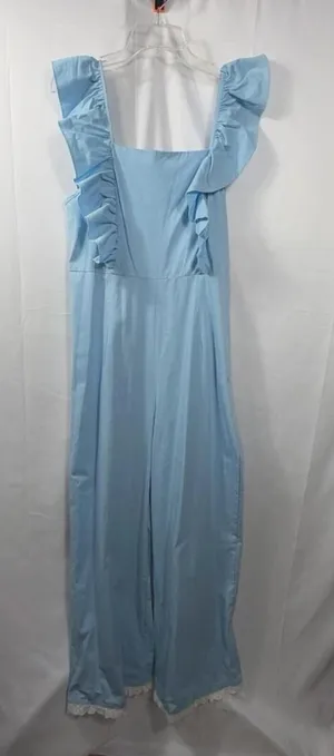Shein Light Blue Ruffle Strap Wide Leg Jumpsuit Size Large thumbnail 1