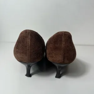 Salvatore Ferragamo Brown Suede Round Toe Kitten Heel Pumps thumbnail 10
