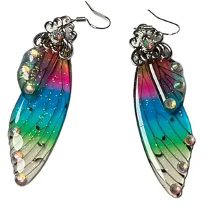 Fairy wings glittery‎ dangling earrings multicolored Pink thumbnail 1