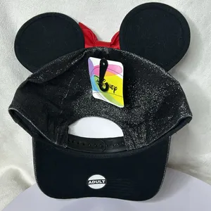 Disney Minnie Mouse Signature Glitter Cap 3D Ears and Bow Black Adult Size.NWT thumbnail 3