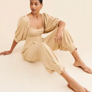 New Sz medium m Free People Intimately Lotta Love Pleated 1 Pc tan Jumpsuit thumbnail 5