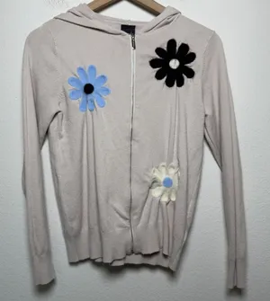 Aaeda Anthropologie Women Hoodie Sweater Flower Applique‎ Zip Up Hooded thumbnail 1