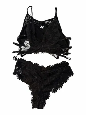 black butterfly-shaped back bralette and panty set NWOT thumbnail 2