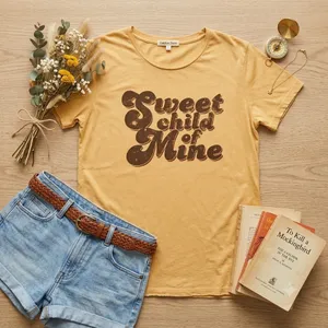 Golden Daze "Sweet Child‎ of Mine" Distressed Graphic Tee Mustard Yellow L thumbnail 1