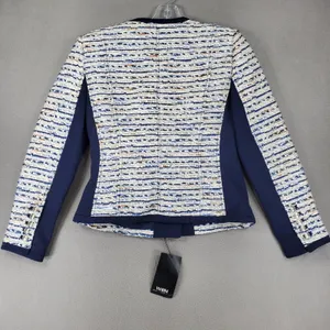 White House Black Market Tweed Jacket Womens 4 Navy Ecru Vnk Button Blazer NEW thumbnail 2