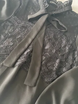 SheIn Black Frill Tie Neck Blouse With Lace Panel thumbnail 4