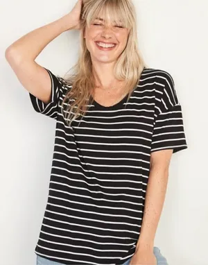 Womens Old Navy Luxe Black Striped Scoop Neck Tee Shirt - Sz M Tall thumbnail 1
