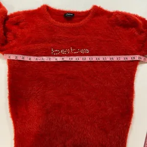 bebe Red Fuzzy Logo Sweater Size L Soft Long Sleeve Pullover thumbnail 4