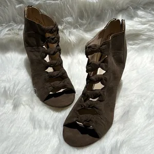 Metaphor Lema‎ Olive Suede Knotted Chunky Heel Ankle Boots Size 10. B68 thumbnail 2