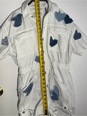 We The Free White Patchwork Denim Shortalls with Light Blue Heart Patch thumbnail 7