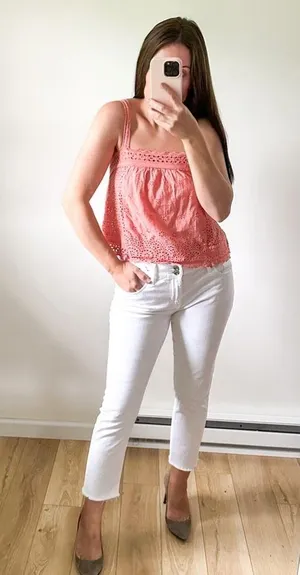 Pink Eyelet Embroidered Cropped Cami Top sz Small thumbnail 3
