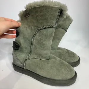 Emu Alba shearling style boots‎ winter suede leather women’s size 6 gray thumbnail 2