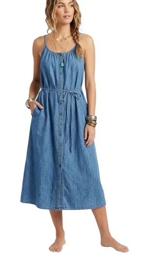 GAP Chambray Blue Denim Maxi Button-Front Dress Size Small - C11-734 thumbnail 1